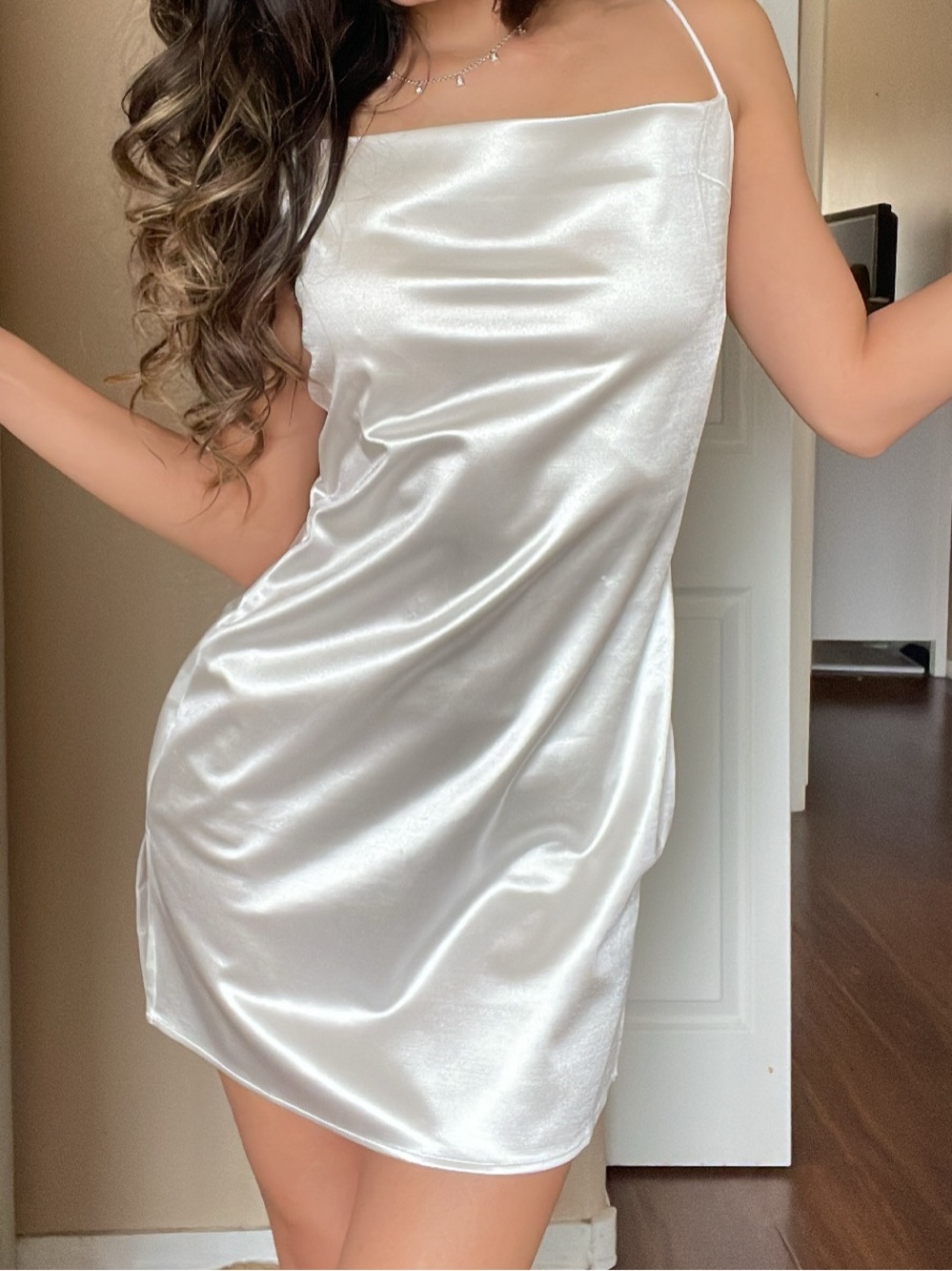 NWT White Satin Slip Dress with Slit
